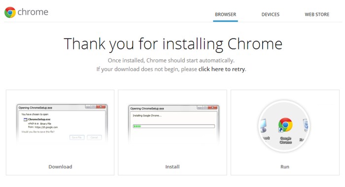 Installation of google chrome